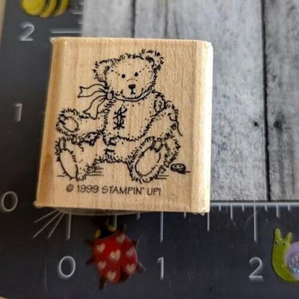 Stampin' Up! Teddy Bear Sewn 1999 Rubber Stamp Wood #D37